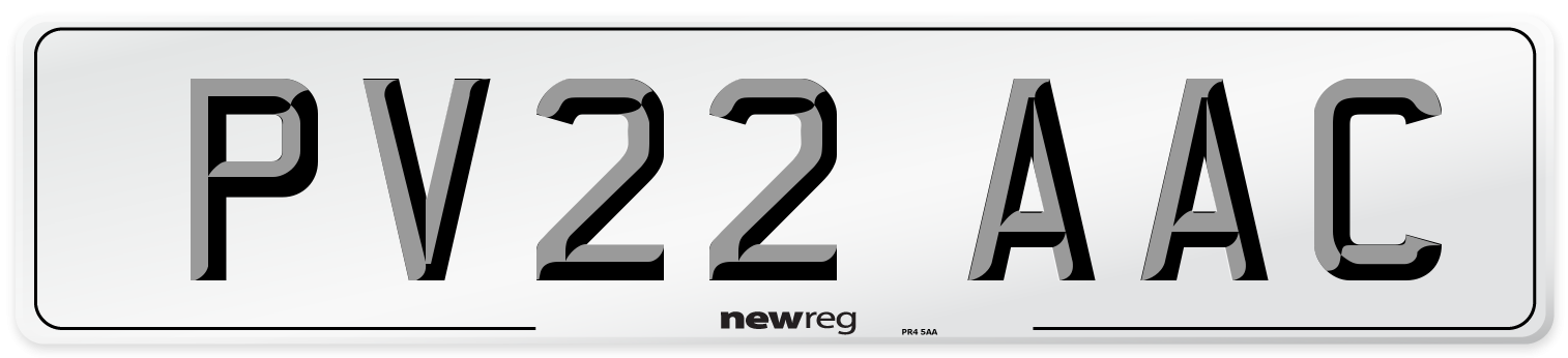 PV22 AAC Number Plate from New Reg